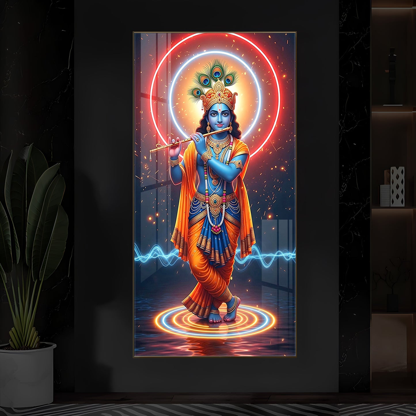 Divine Krishna Modern Luxury Backlight Vertical Wall Art