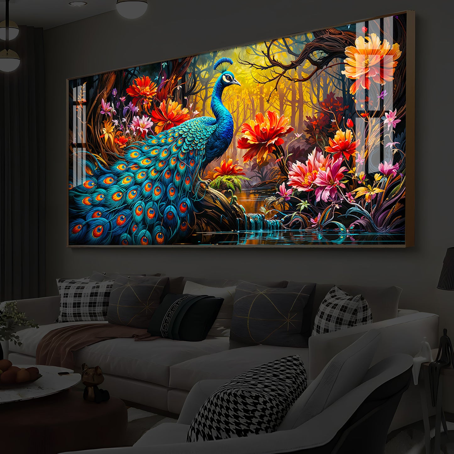 Beautiful Peacock Modern Luxury Backlight Horizontal Wall Art