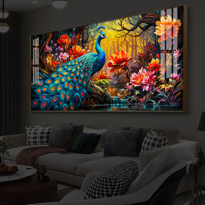 Beautiful Peacock Modern Luxury Backlight Horizontal Wall Art