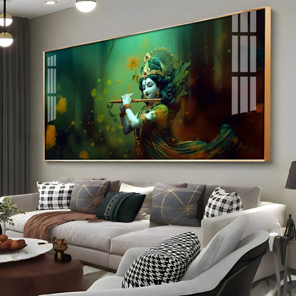 Murli Manohar Premium Acrylic Horizontal Wall Art - 24X12 inches / Gold