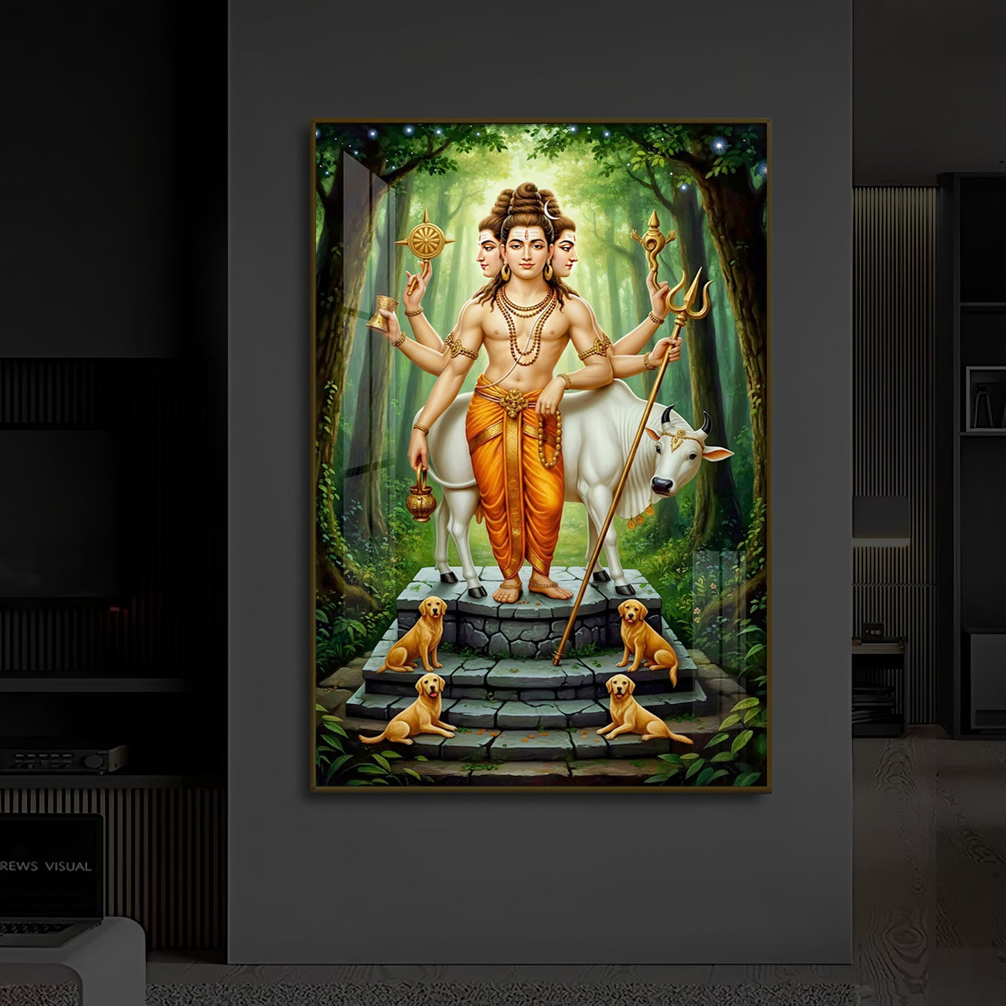 Jai Guru Dattatreya Modern Luxury Backlight Vertical Wall Art