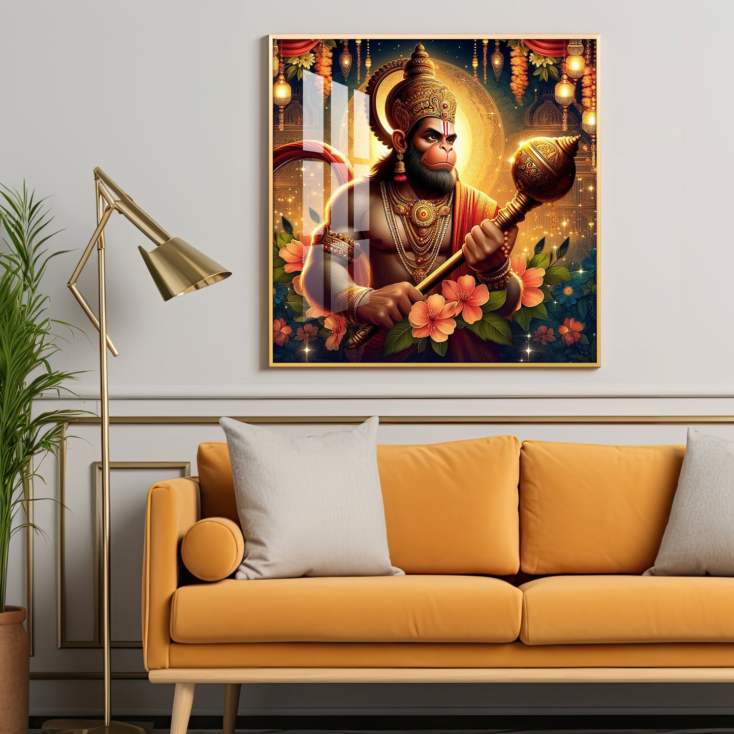 Jai Shree Hanuman Premium Acrylic Square Wall Art