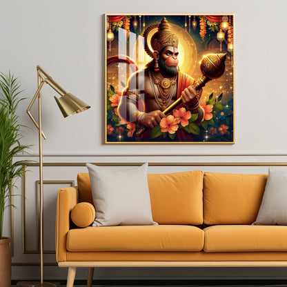 Jai Shree Hanuman Premium Acrylic Square Wall Art