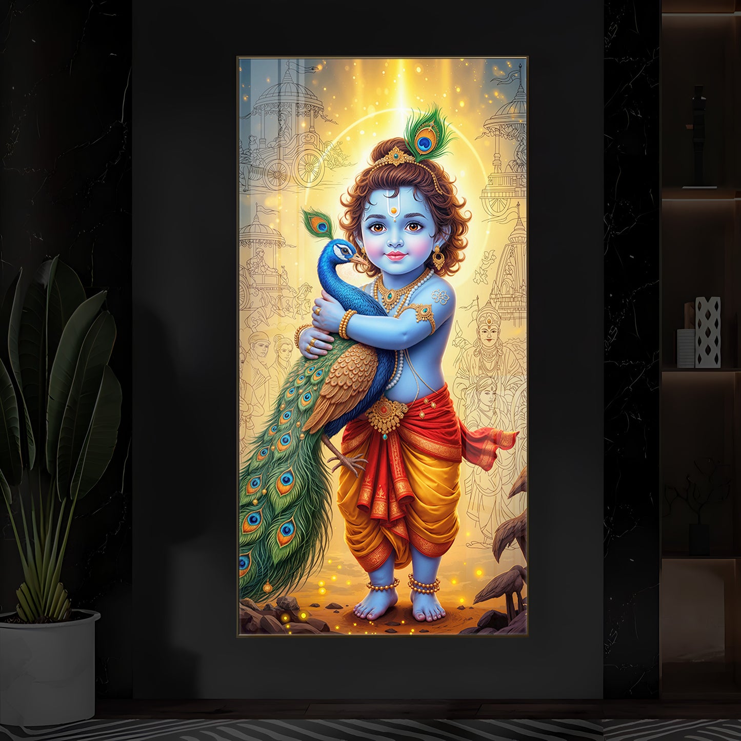 Little krishna Modern Luxury Backlight Vertical Wall Art