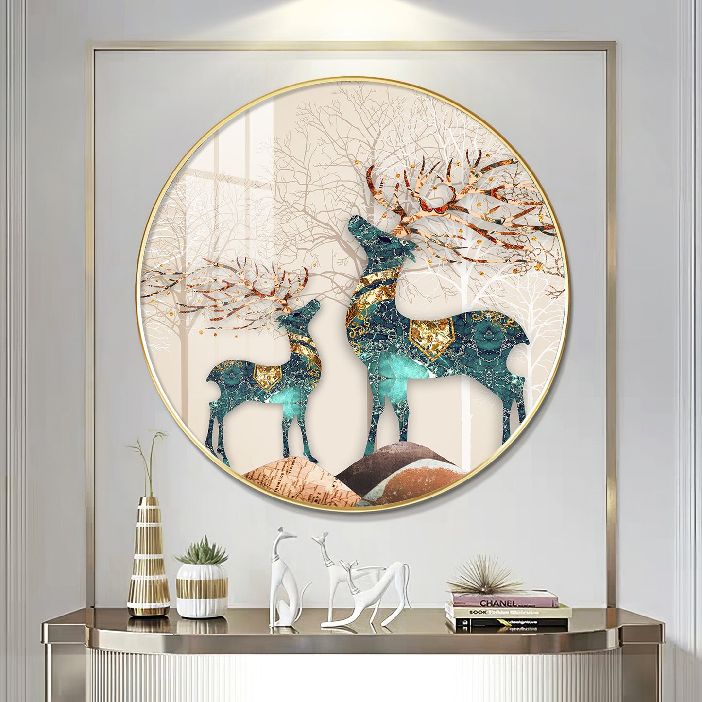 The Deer Duo Premium Acrylic Round Wall Art