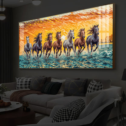 Seven Running Horses Modern Luxury Backlight Horizontal Wall Art