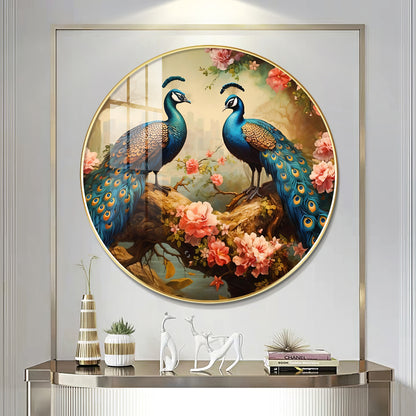 Vibrant Peacock Premium Acrylic Round Wall Art