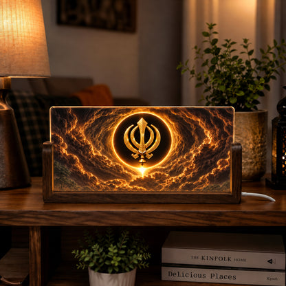 Golden Khanda Acrylic LED Table Lamp - Wooden Stand