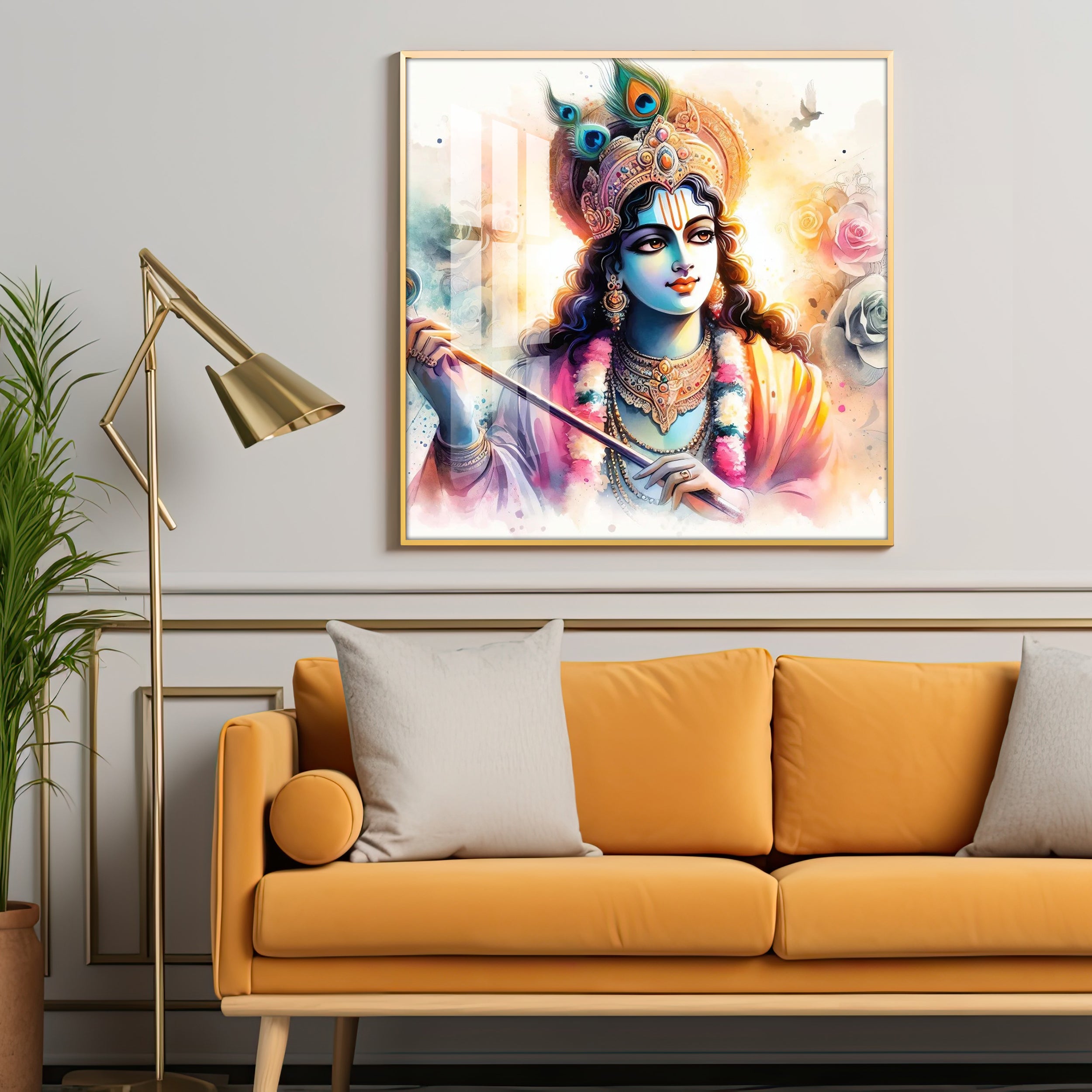 Serene Krishna Premium Acrylic Square Wall Art