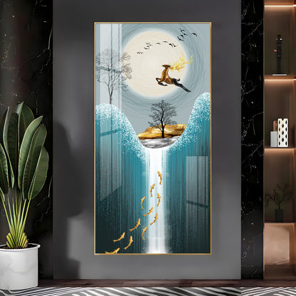 Jolly Jumping Deer Premium Vertical Acrylic Wall Art