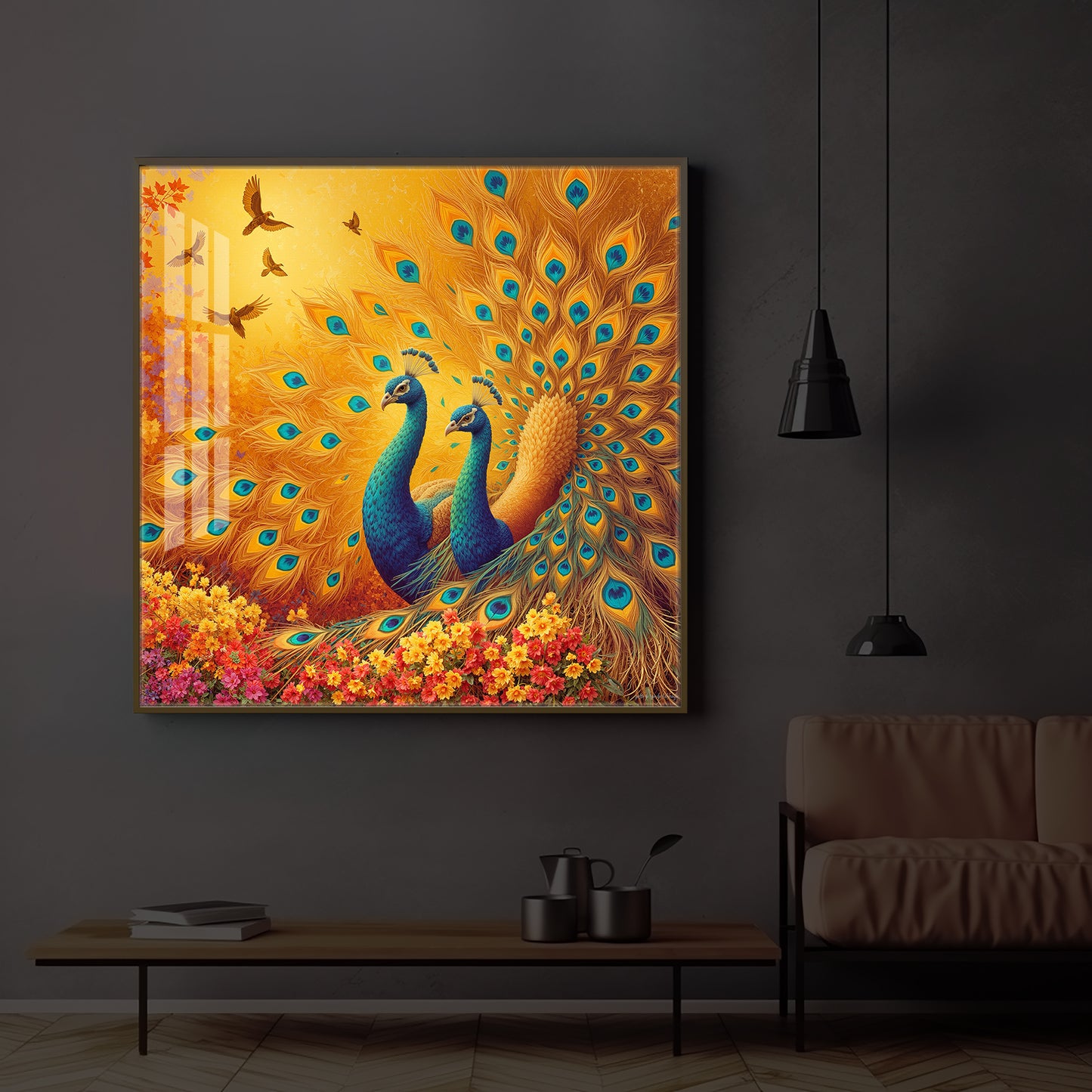 Couple Peacock Modern Luxury Backlight Square Wall Art