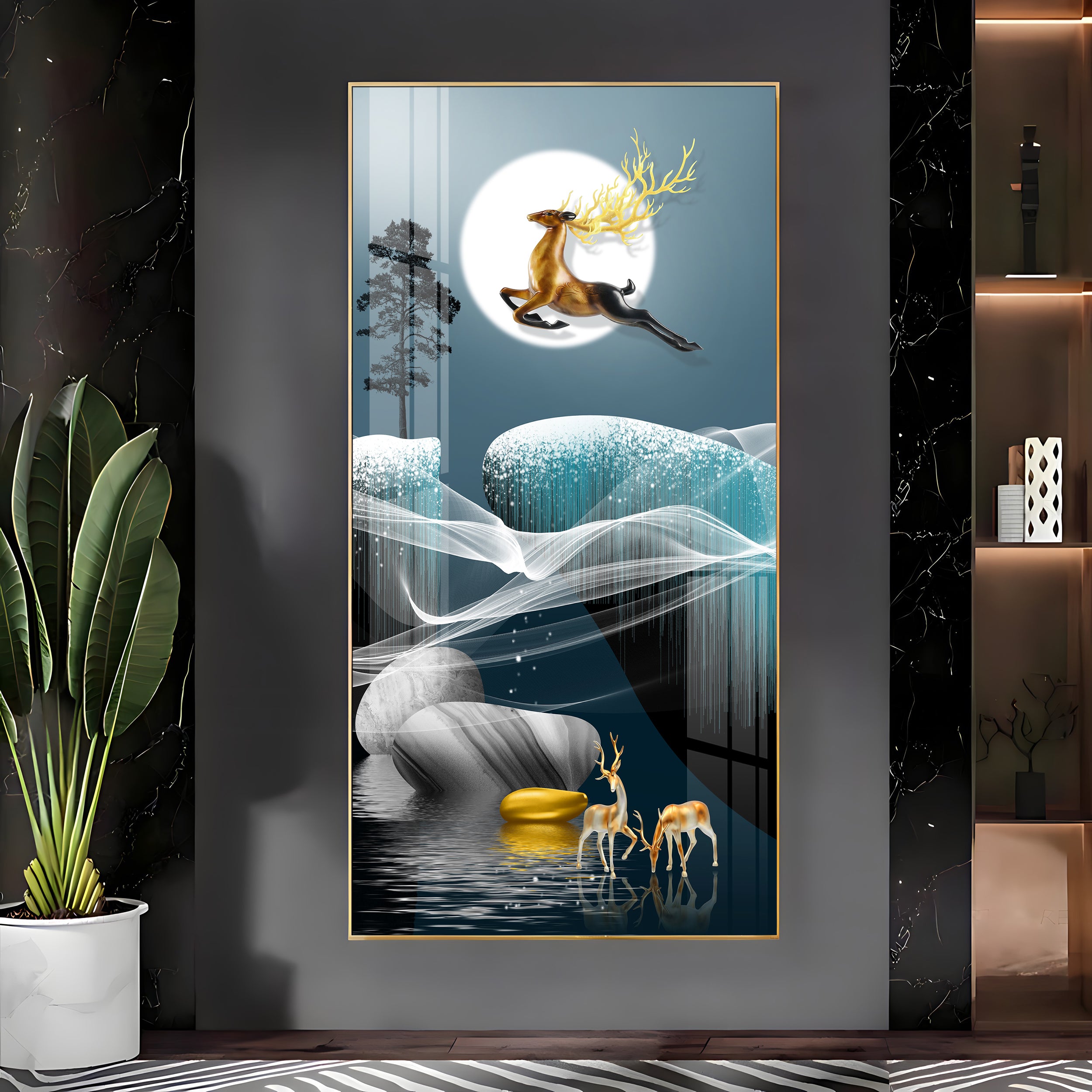 Catch The Moon Luxury Crystal Vertical Wall Art