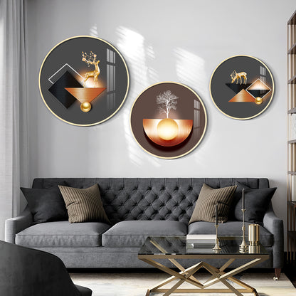 Reindeer Abstract Premium Acrylic Round Wall Art (Set of 3)