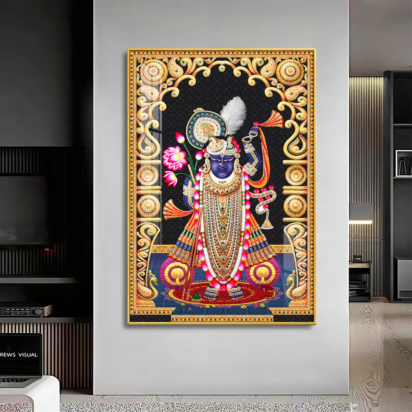 Celestial Krishna Premium Acrylic Vertical Wall Art