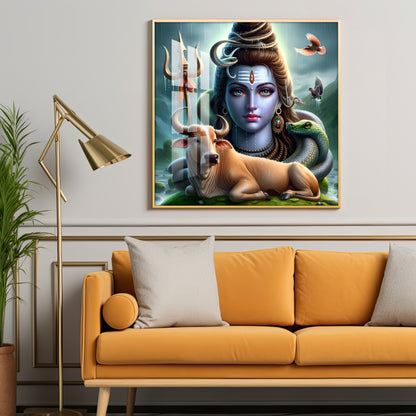 Lord Shiva Mahadev With Nandi Premium Acrylic Square Wall Art