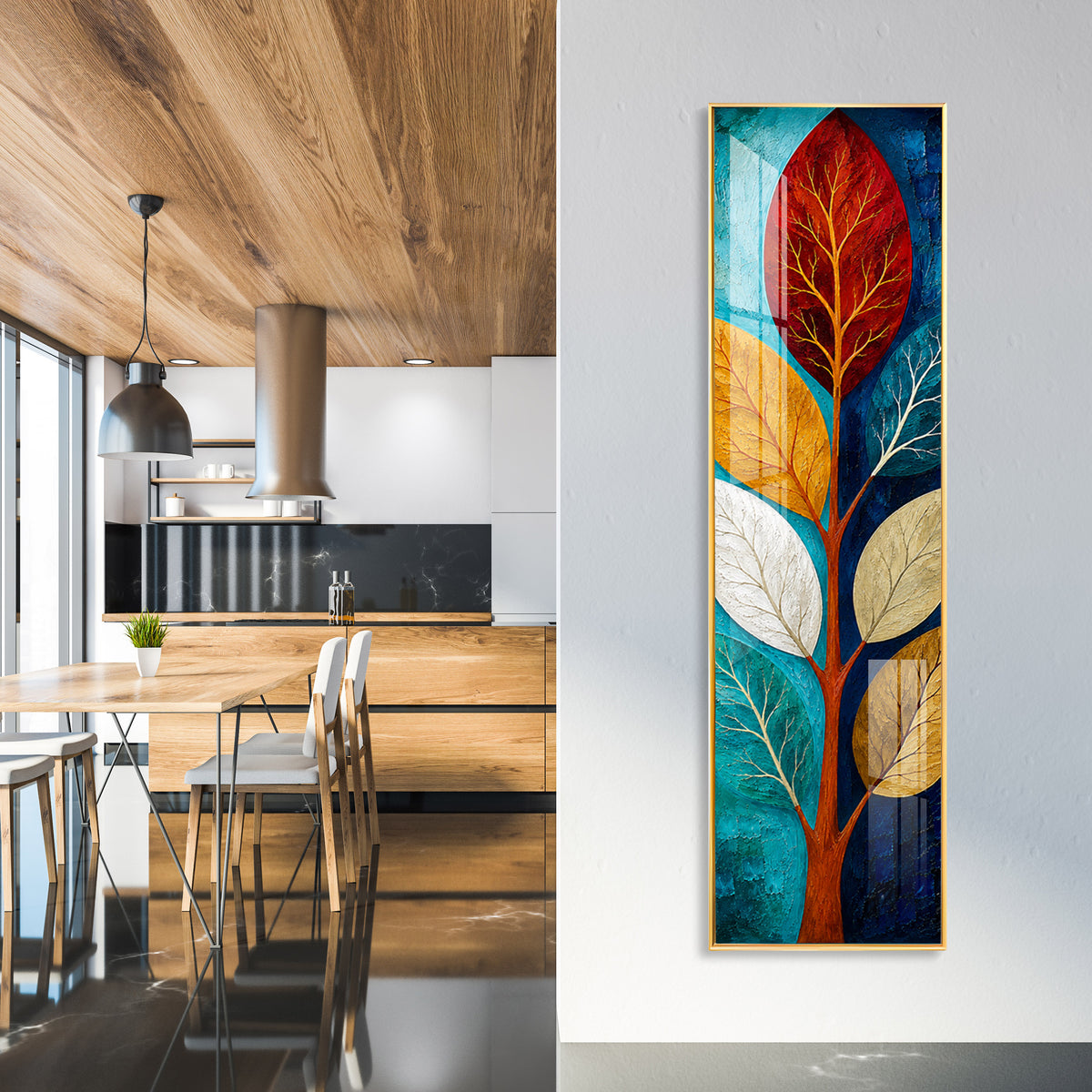 Abstract Colorful Tree Leaves Premium Acrylic Vertical Wall Art