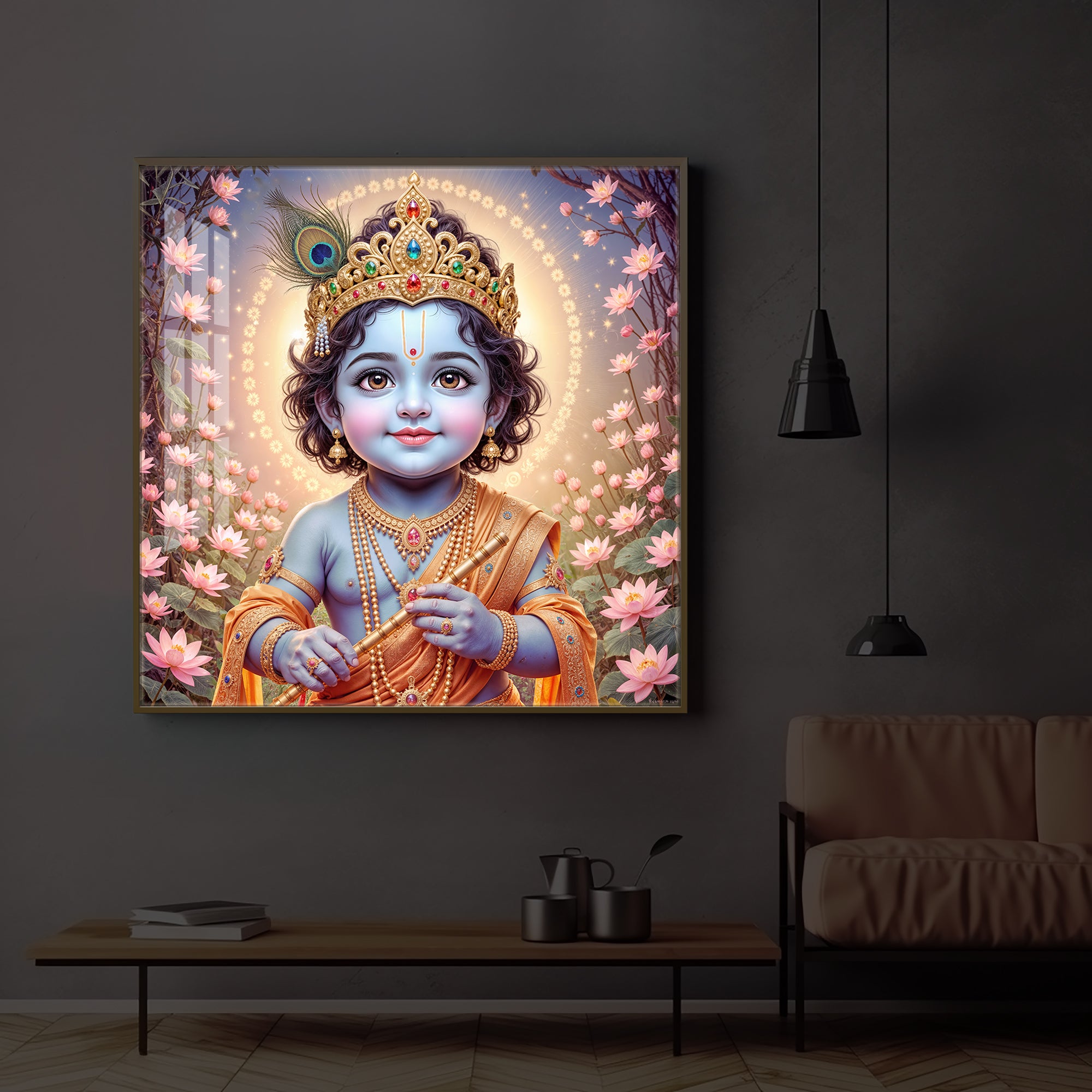 Bal Krishna Ji Modern Luxury Backlight Square Wall Art