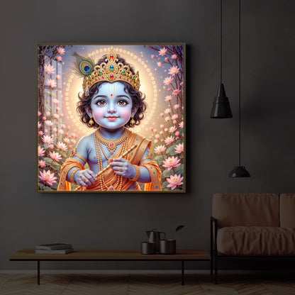 Bal Krishna Ji Modern Luxury Backlight Square Wall Art