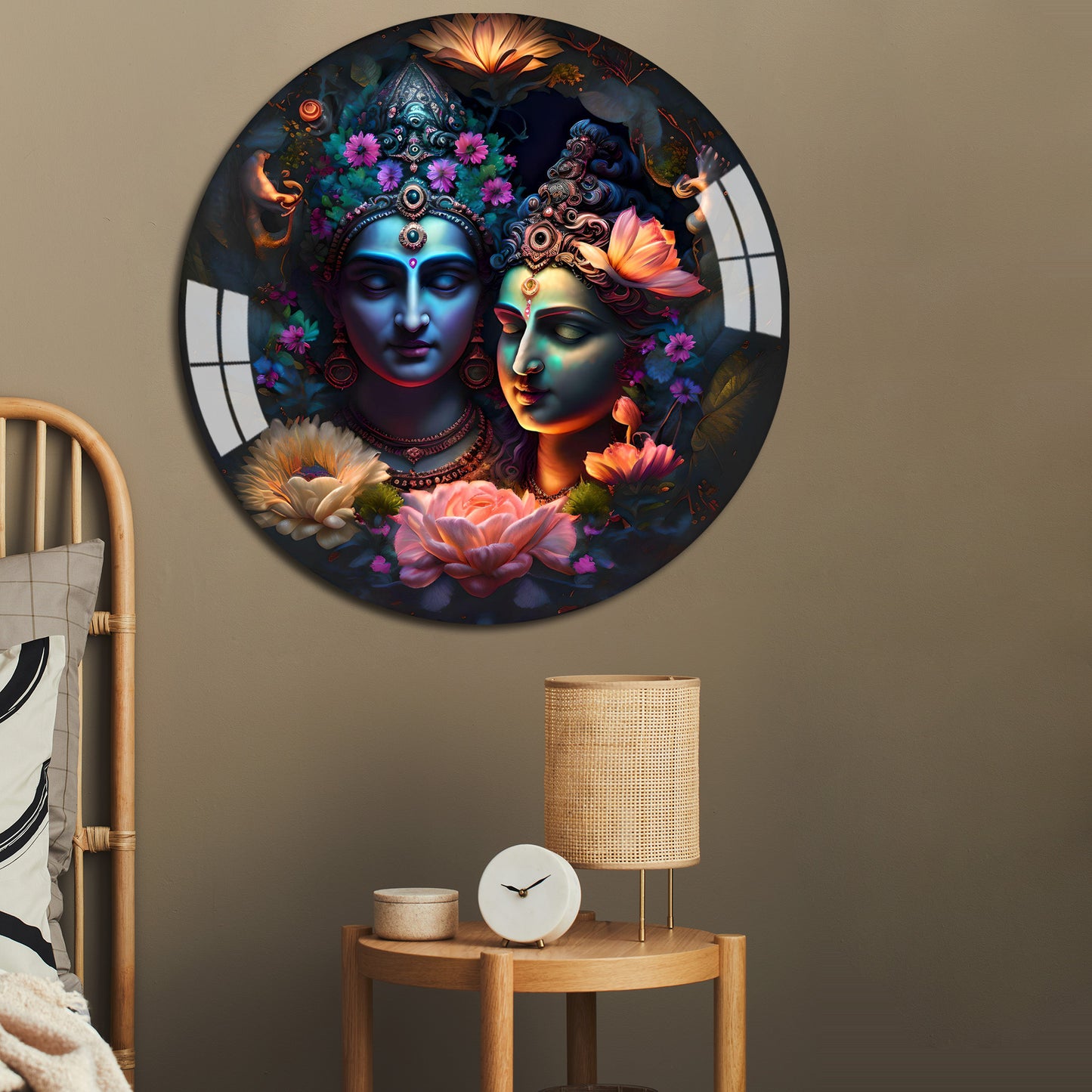 Mystical Radhe Krishna Round Acrylic Wall Art