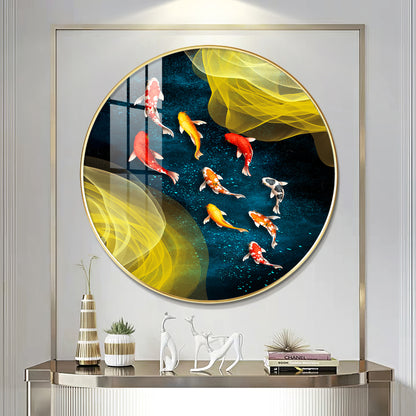 Koi In Motion Premium Acrylic Round Wall Art