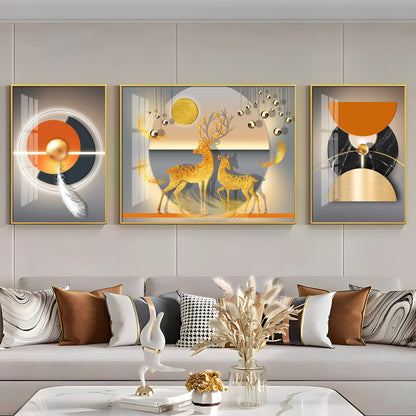 Golden Deers Premium Acrylic Wall Art (Set of 3)