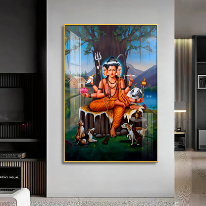 Lord Dattatreya Portray Premium Acrylic Vertical Wall Art