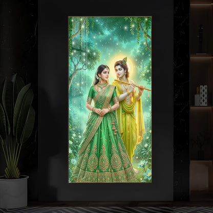 Shri Radhe Krishna Modern Luxury Backlight Vertical Wall Art
