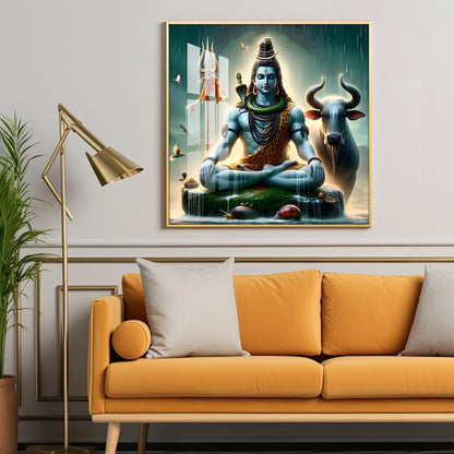 Shiva Mahadev With Nandi Premium Acrylic Square Wall Art