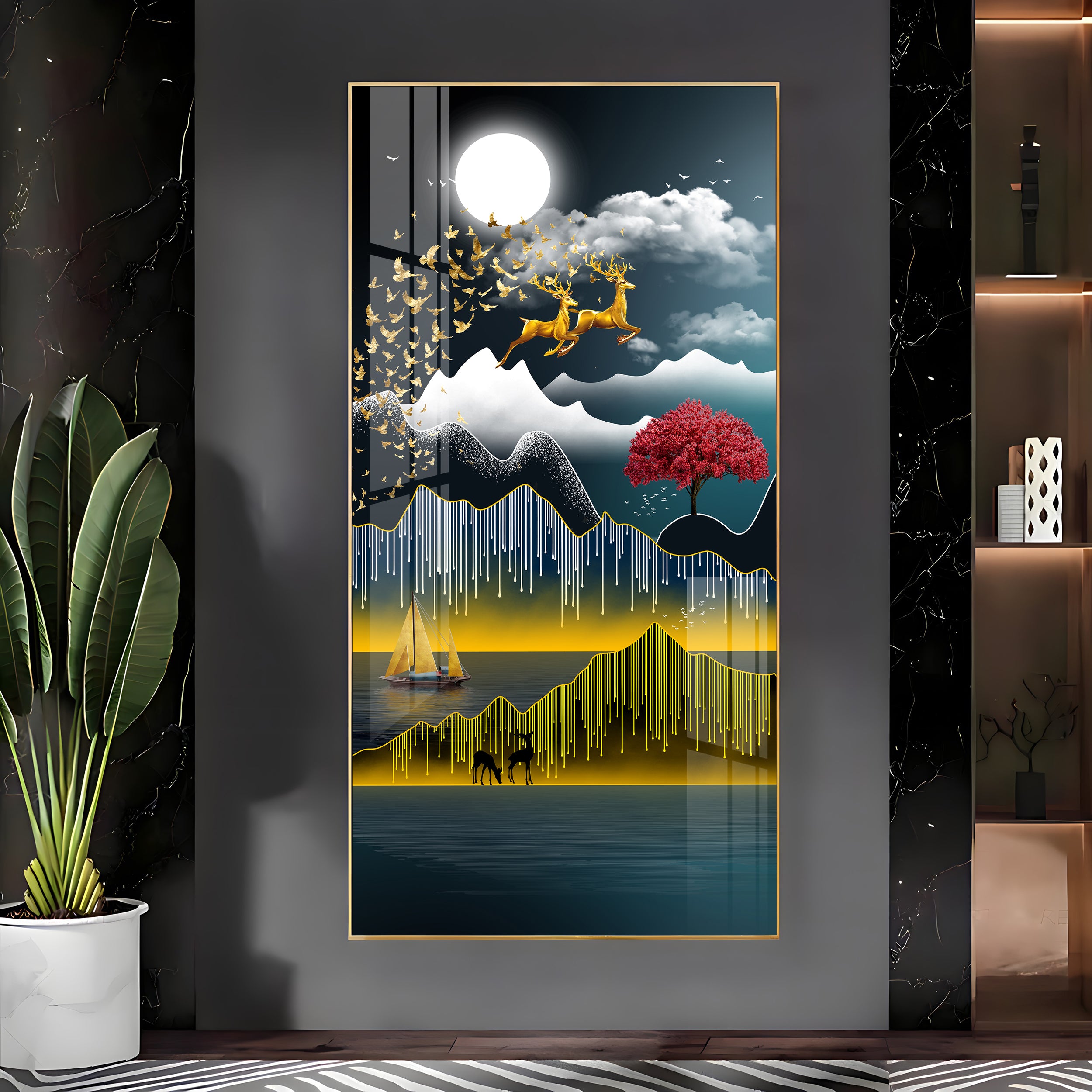 Full Moon Night Premium Acrylic Vertical Wall Art