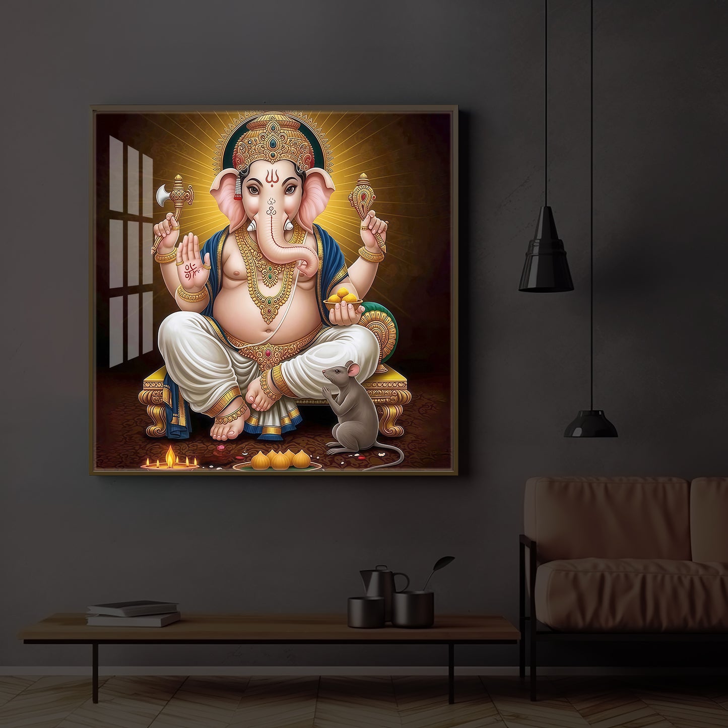 Shree Ganesh Modern Luxury Backlight Square Wall Art