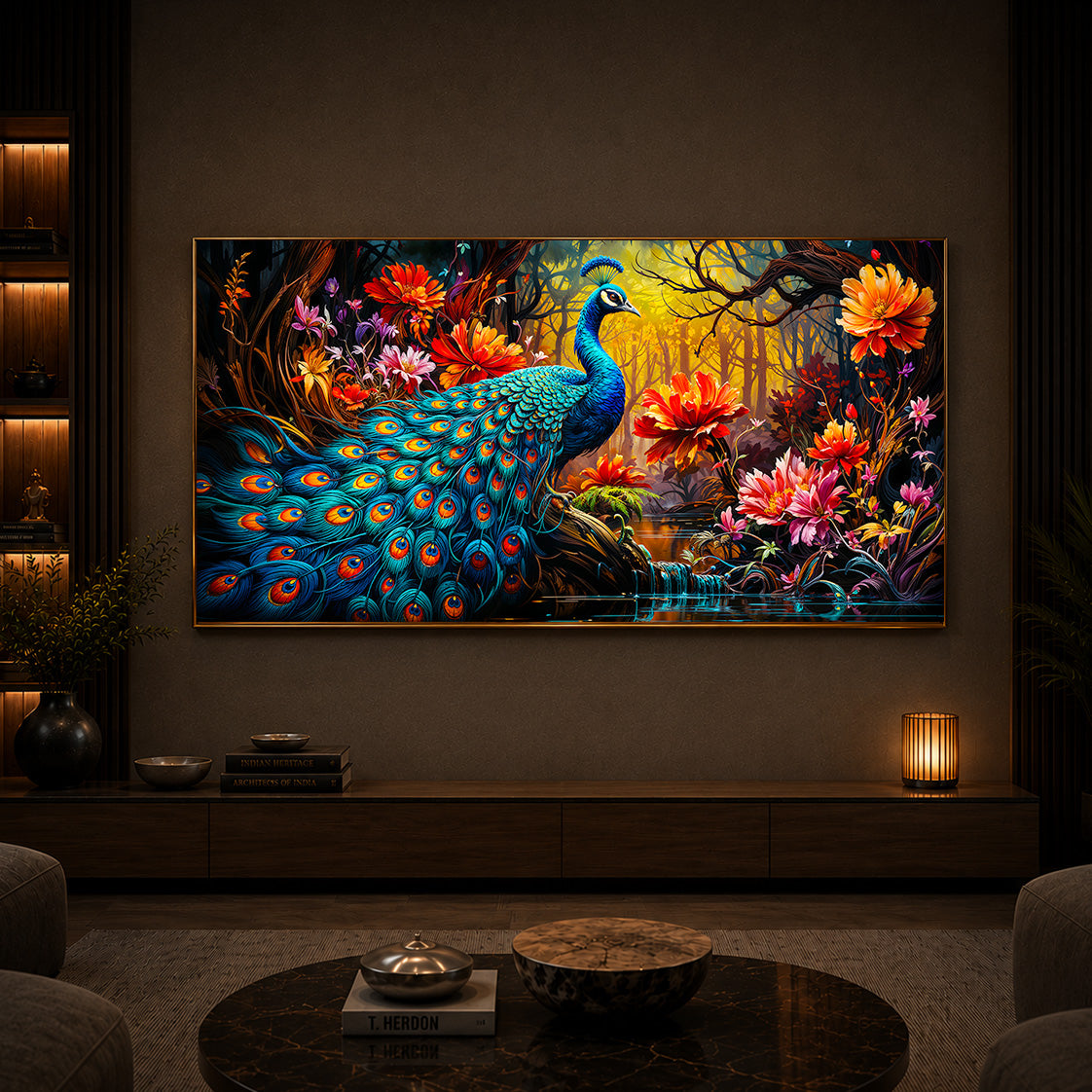 Beautiful Peacock Modern Luxury Backlight Horizontal Wall Art