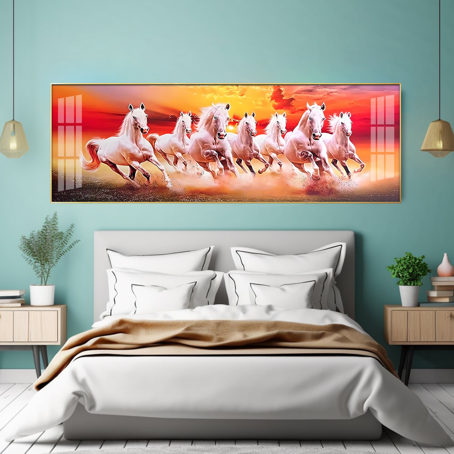 Seven Running Horses Premium Acrylic Horizontal Wall Art