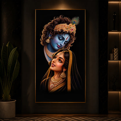 Hindu Deities Shri Radha Krishna Modern Luxury Backlight Vertical Wall Art