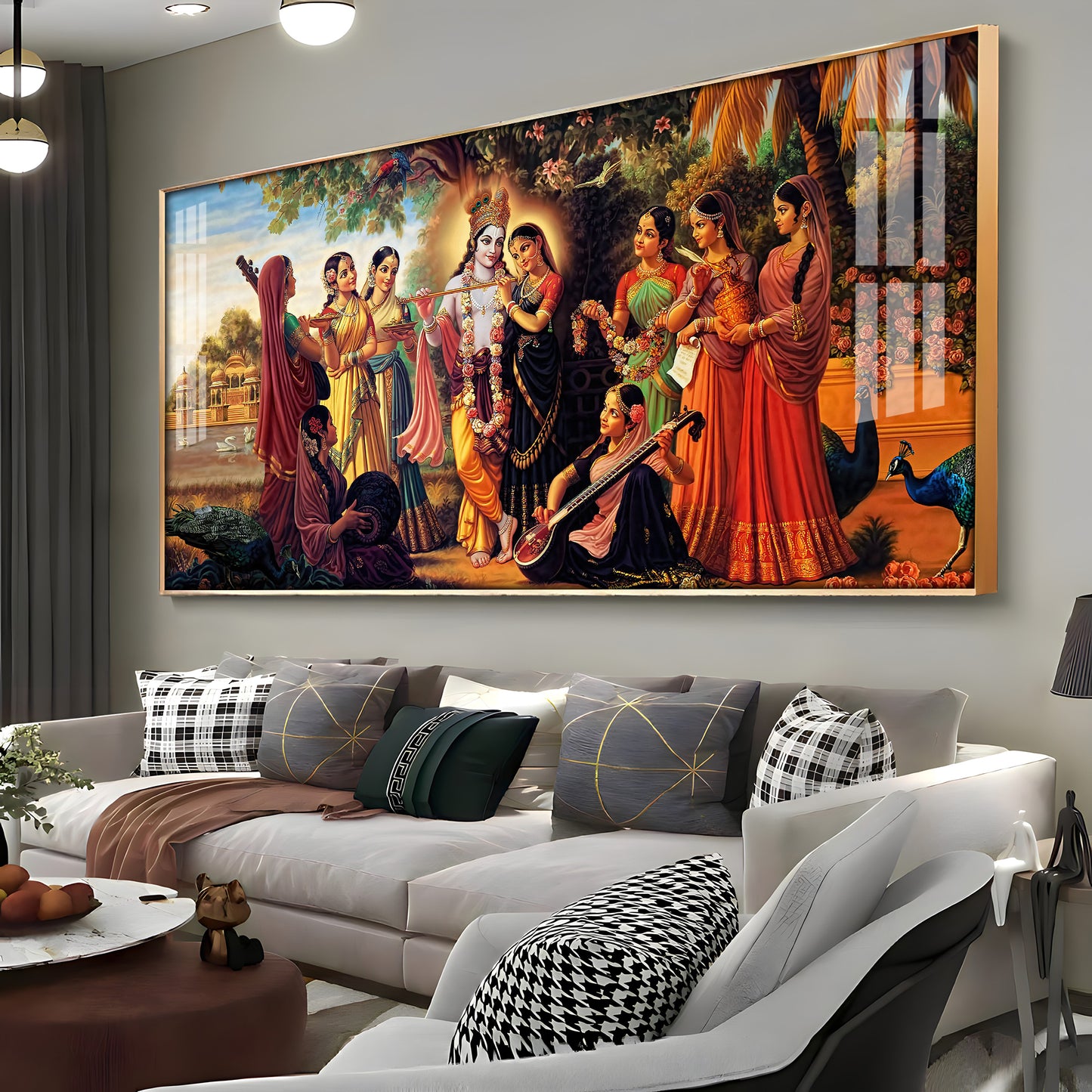 Radha Krishna With Gopiya Premium Acrylic Horizontal Wall Art