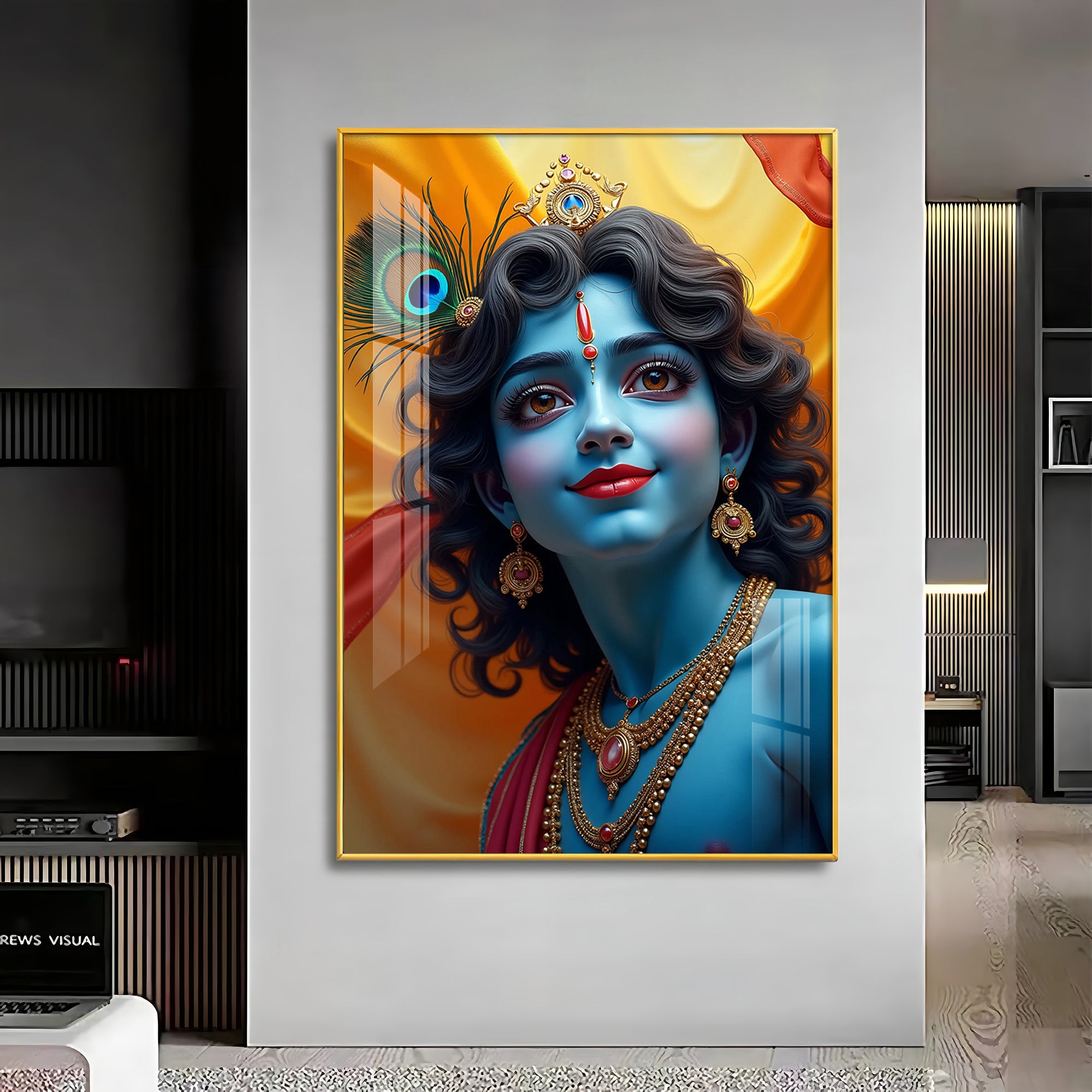 Krishna in Blue and Yellow Premium Acrylic Wall Art