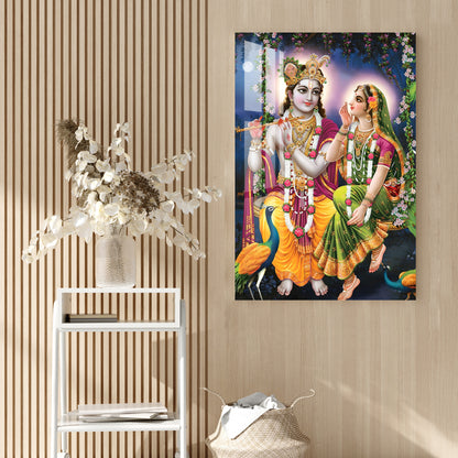 Radha Krishna with Peacock Acrylic Wall Art