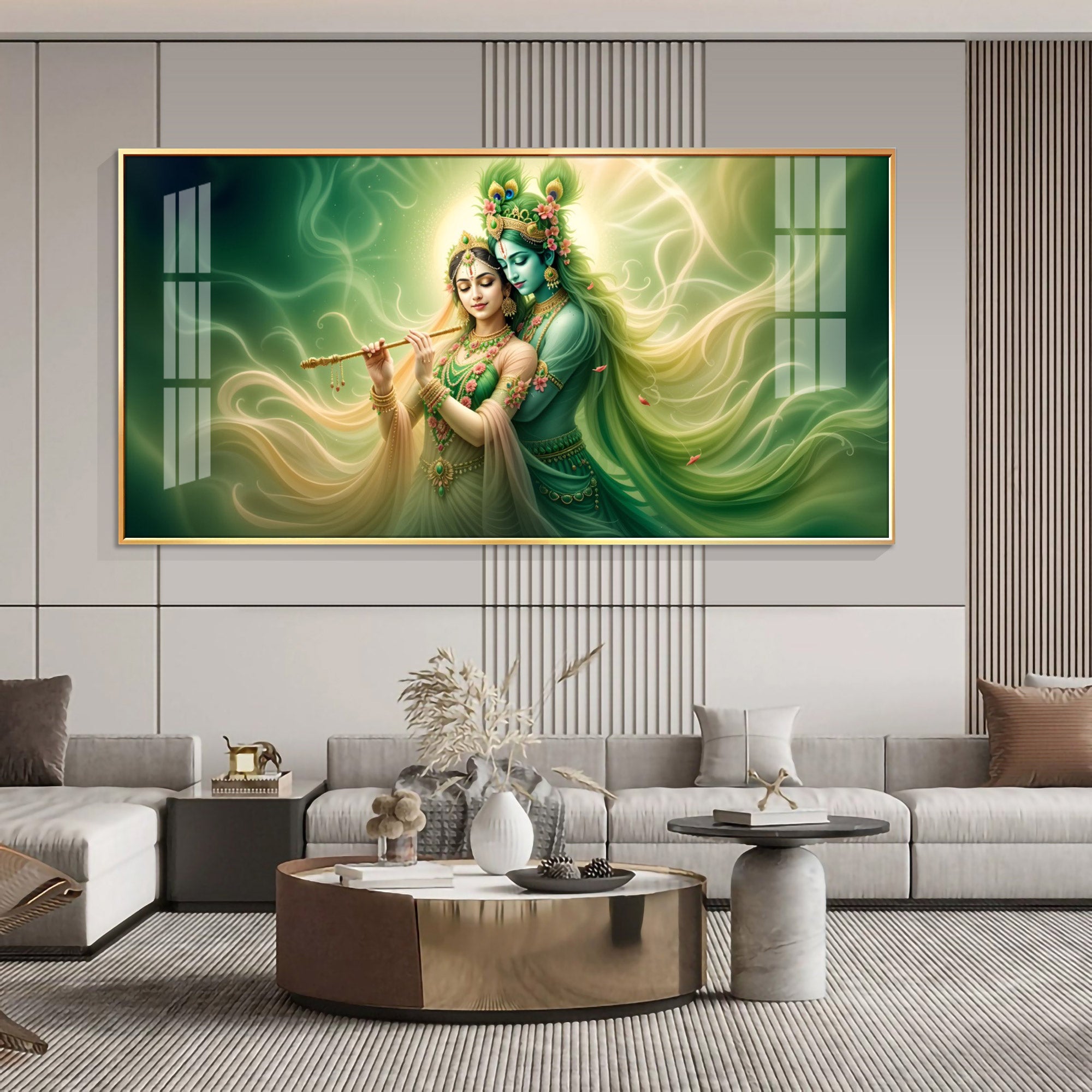 Krishna Radha Divine Connection Premium Acrylic Horizontal Wall Art