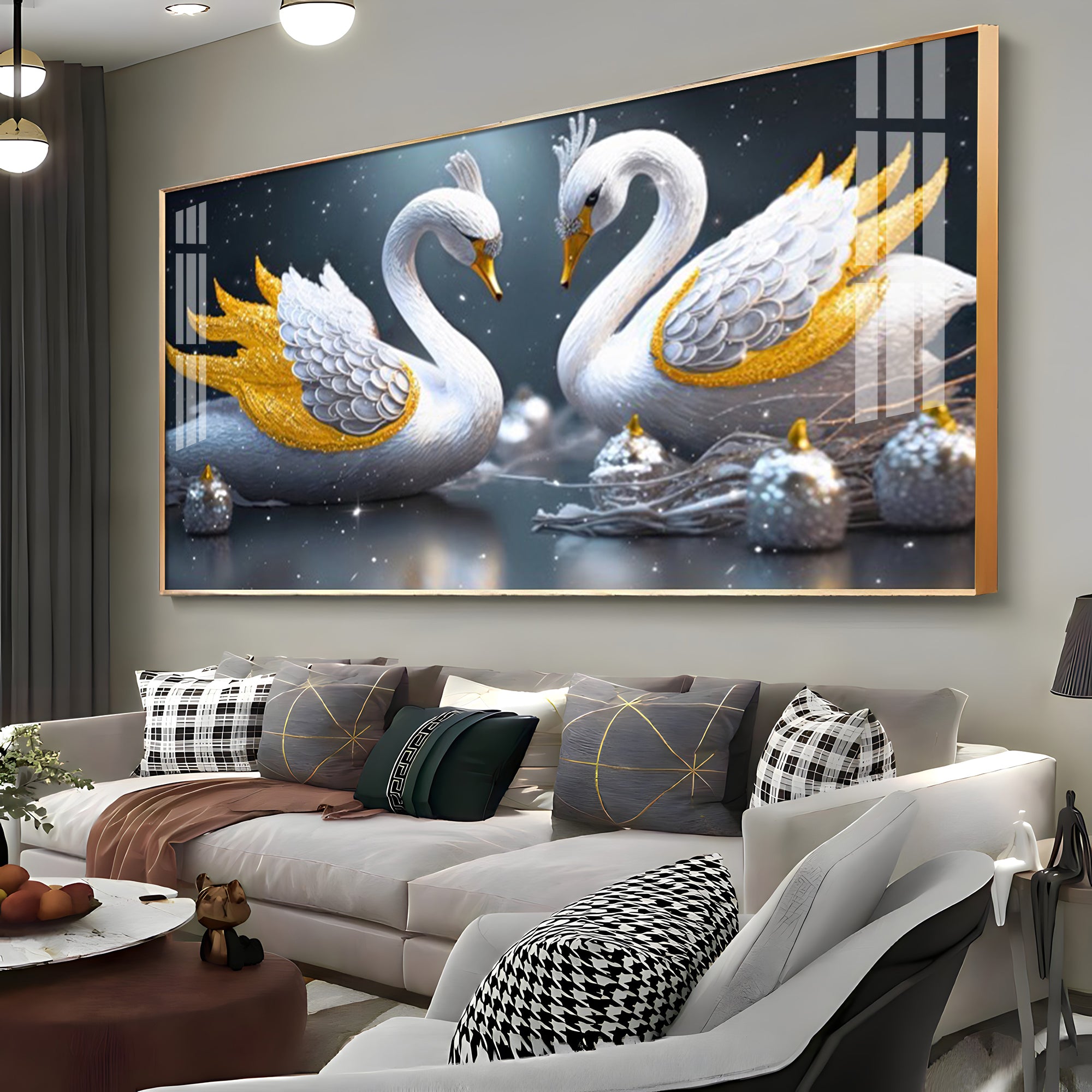 Lovely Swan Couple Premium Acrylic Horizontal Wall Art