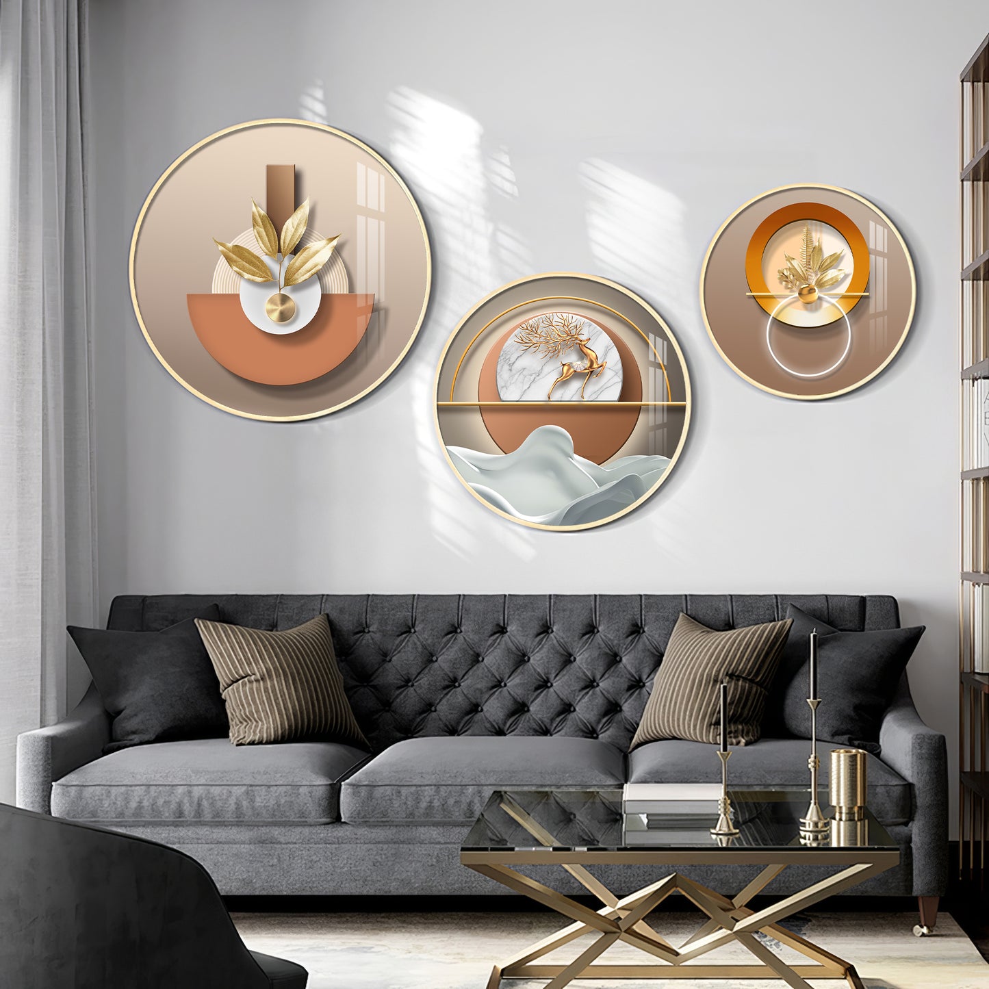 Golden Plant Puups Premium Acrylic Round Wall Art (Set of 3)
