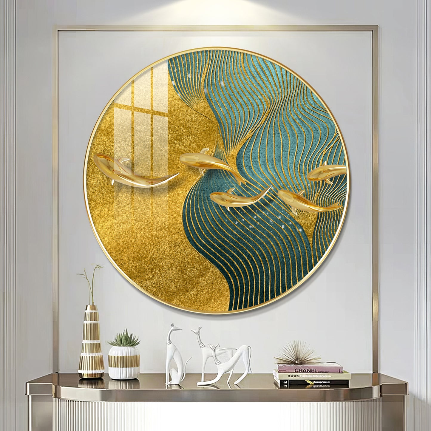 Aqua Gold Premium Acrylic Round Wall Art