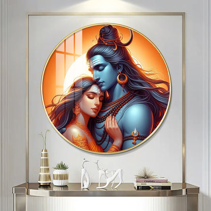 Lord Shiva and Goddess Parvati Premium Acrylic Round Wall Art
