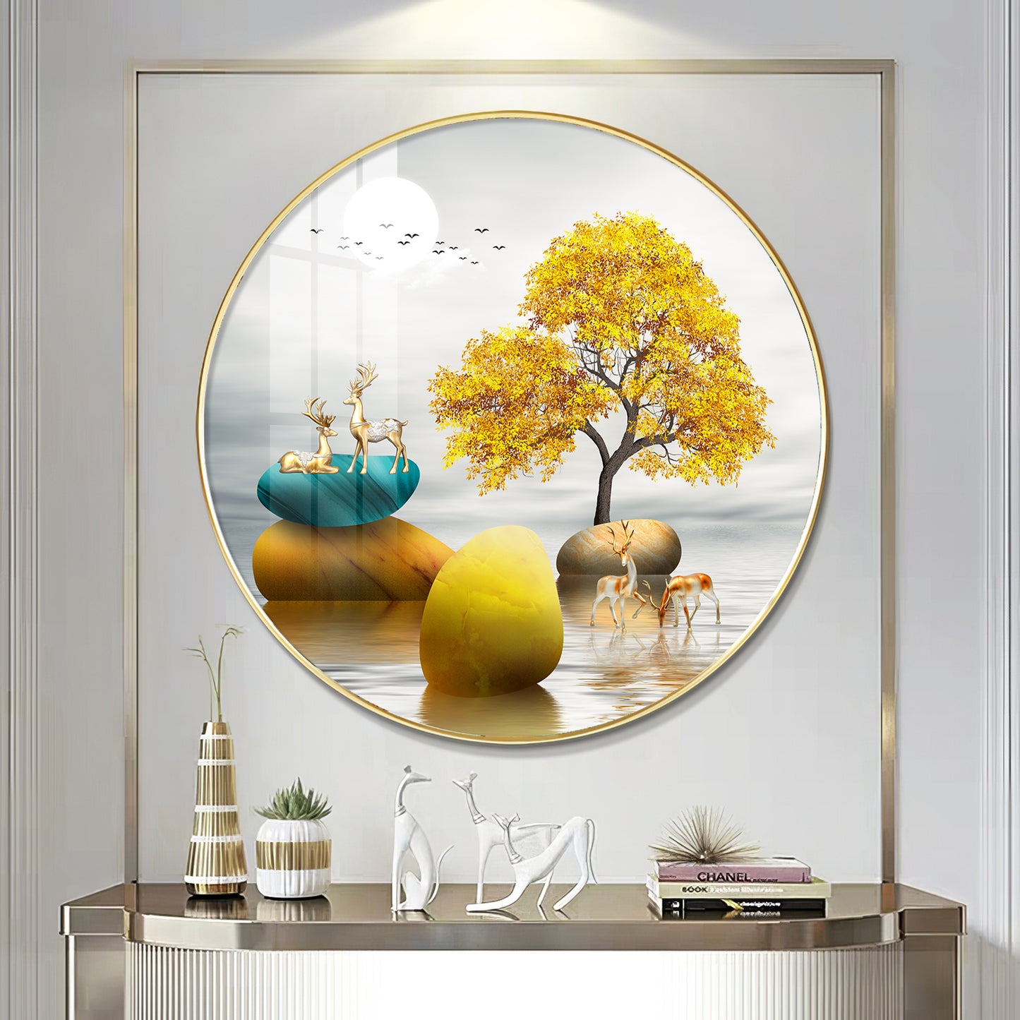 The Tree and The Fawn Premium Acrylic Round Wall Art