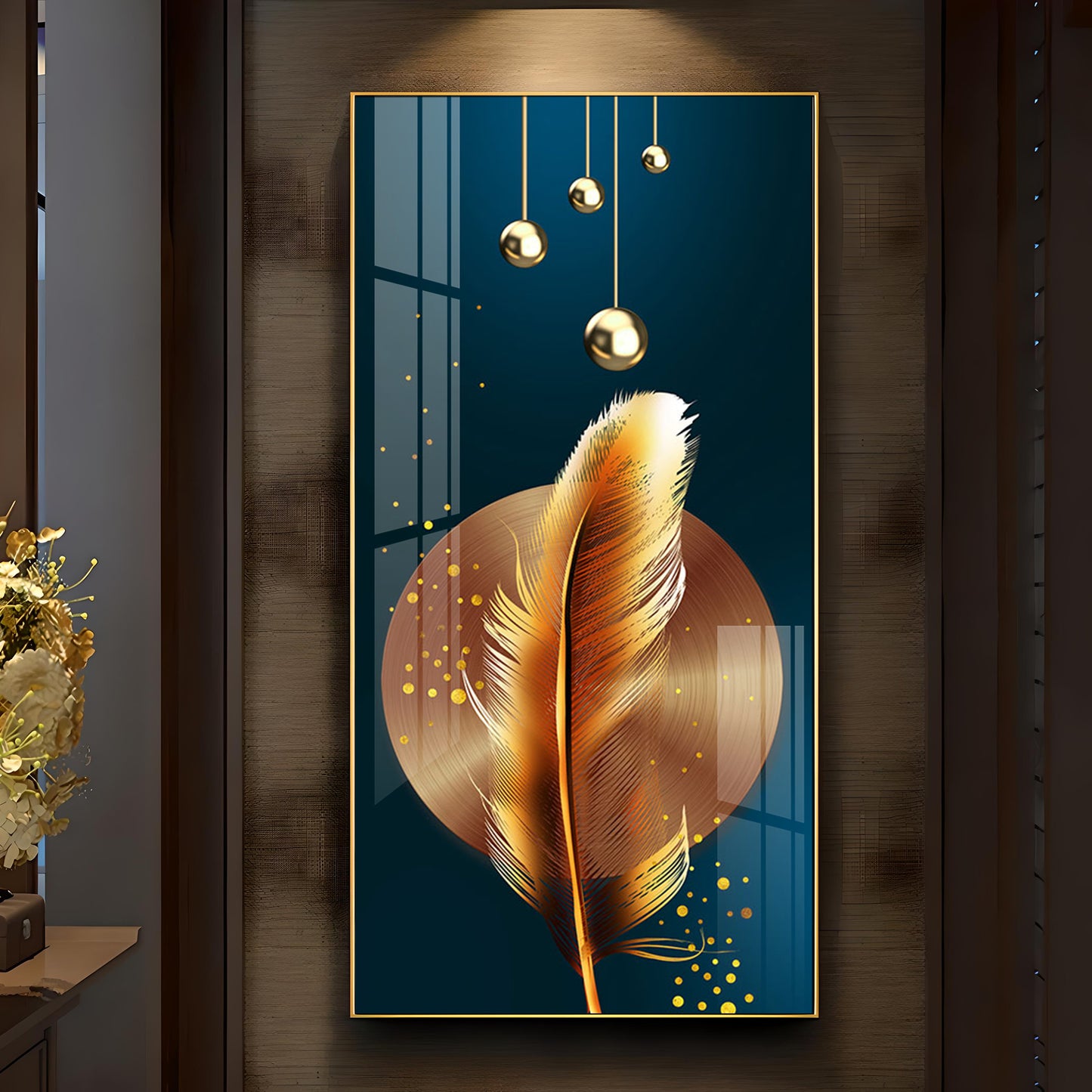 Golden Feather Luxury Crystal Wall Art