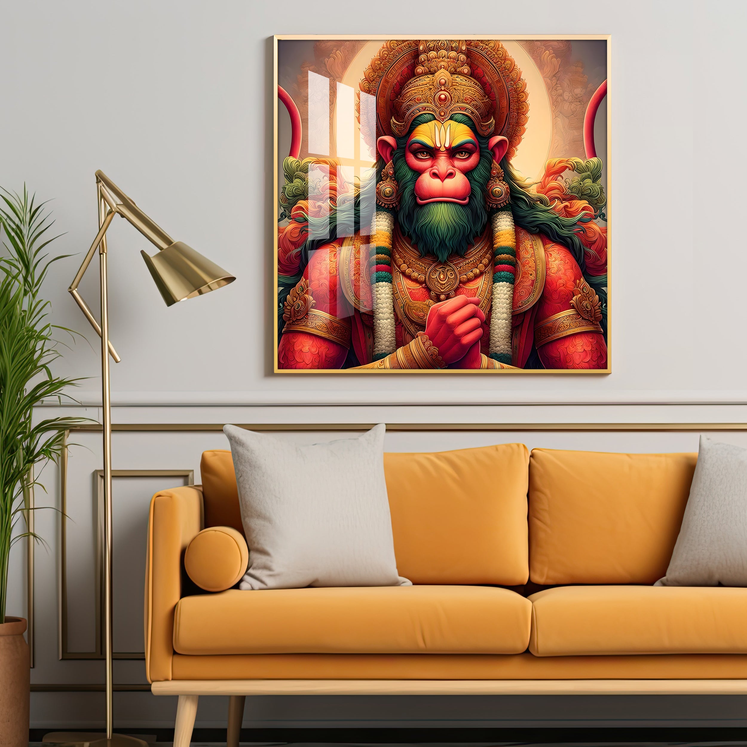 Veer Hanuman Premium Acrylic Square Wall Art