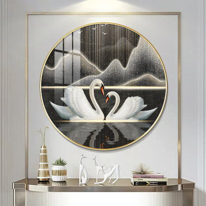 Swans in Serenity Premium Acrylic Round Wall Art