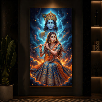 Radhe Krishna Colorful Modern Luxury Backlight Vertical Wall Art