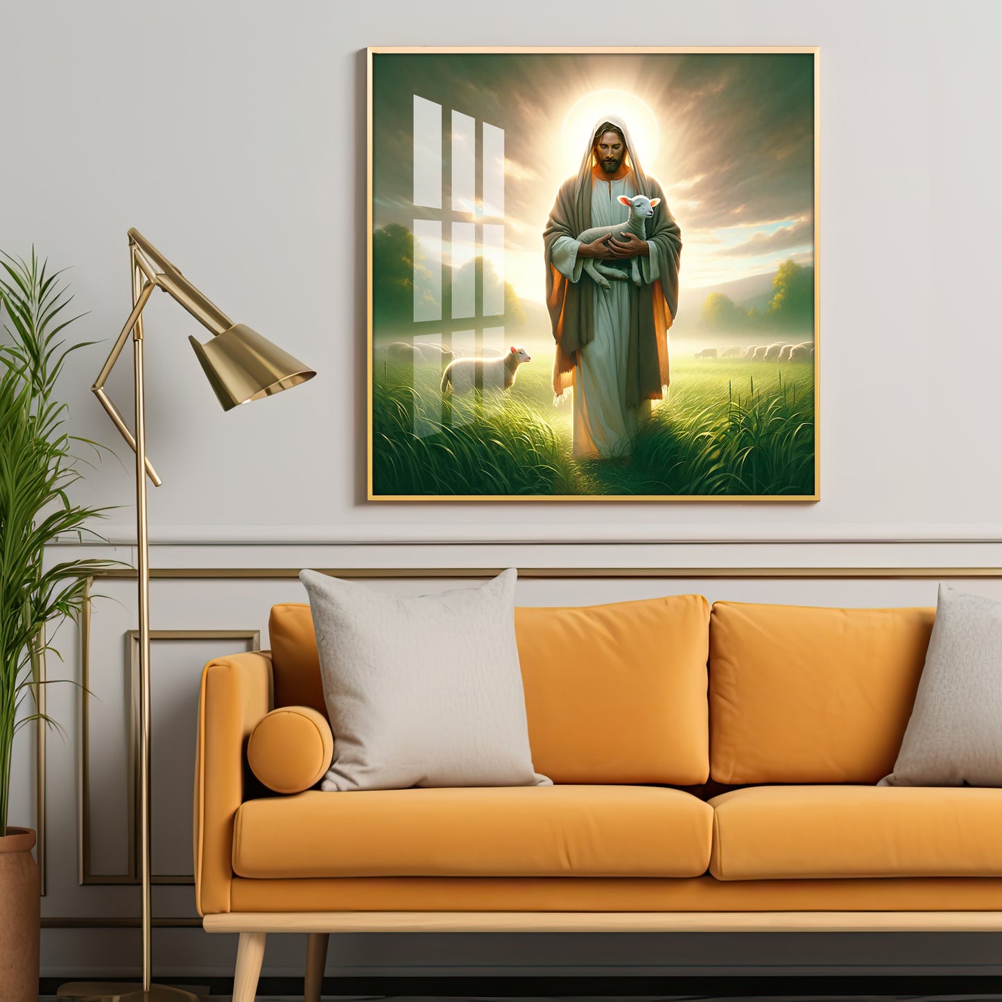 Jesus And His Sheep Premium Acrylic Square Wall Art