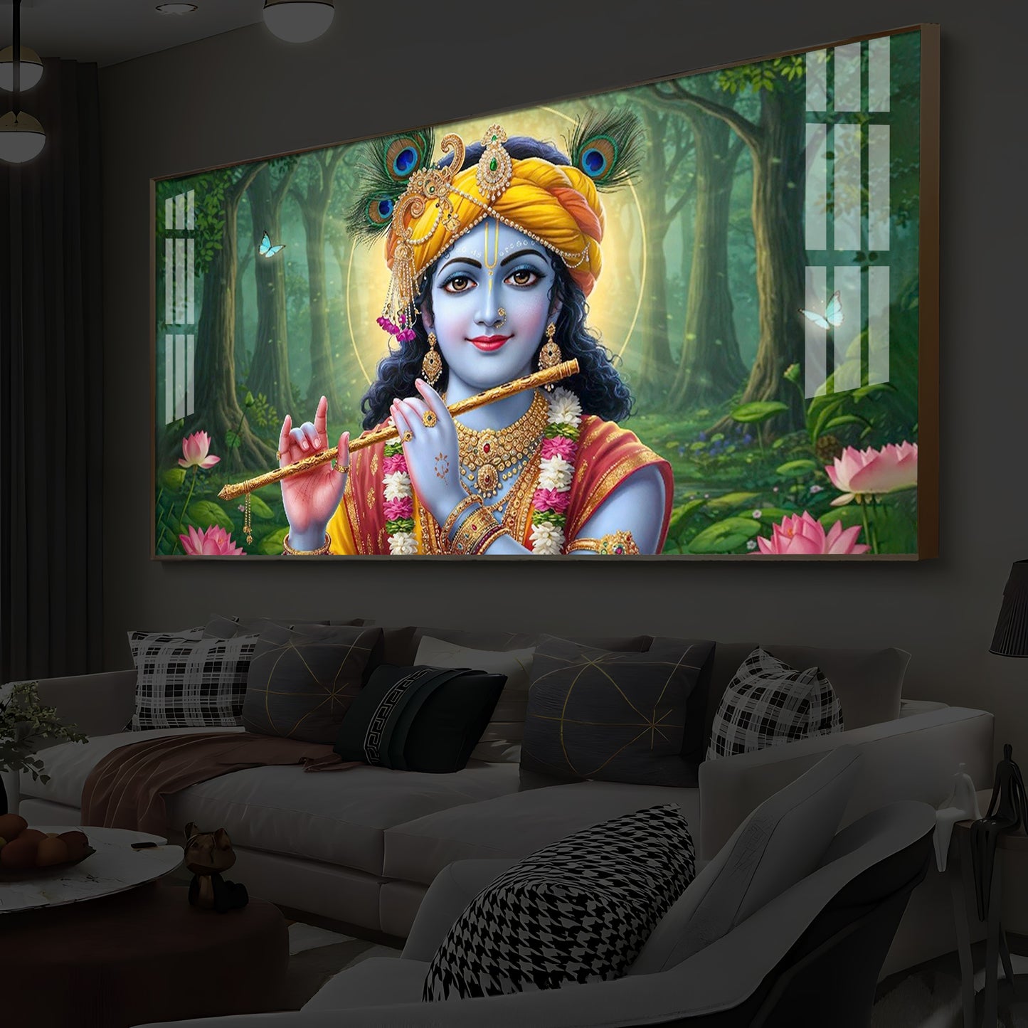 Shri Krishna Ji Modern Luxury Backlight Horizontal Wall Art