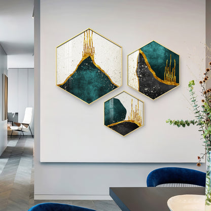 3D Metallic Abstract Premium Acrylic Hexagon Wall Art (Set of 3)