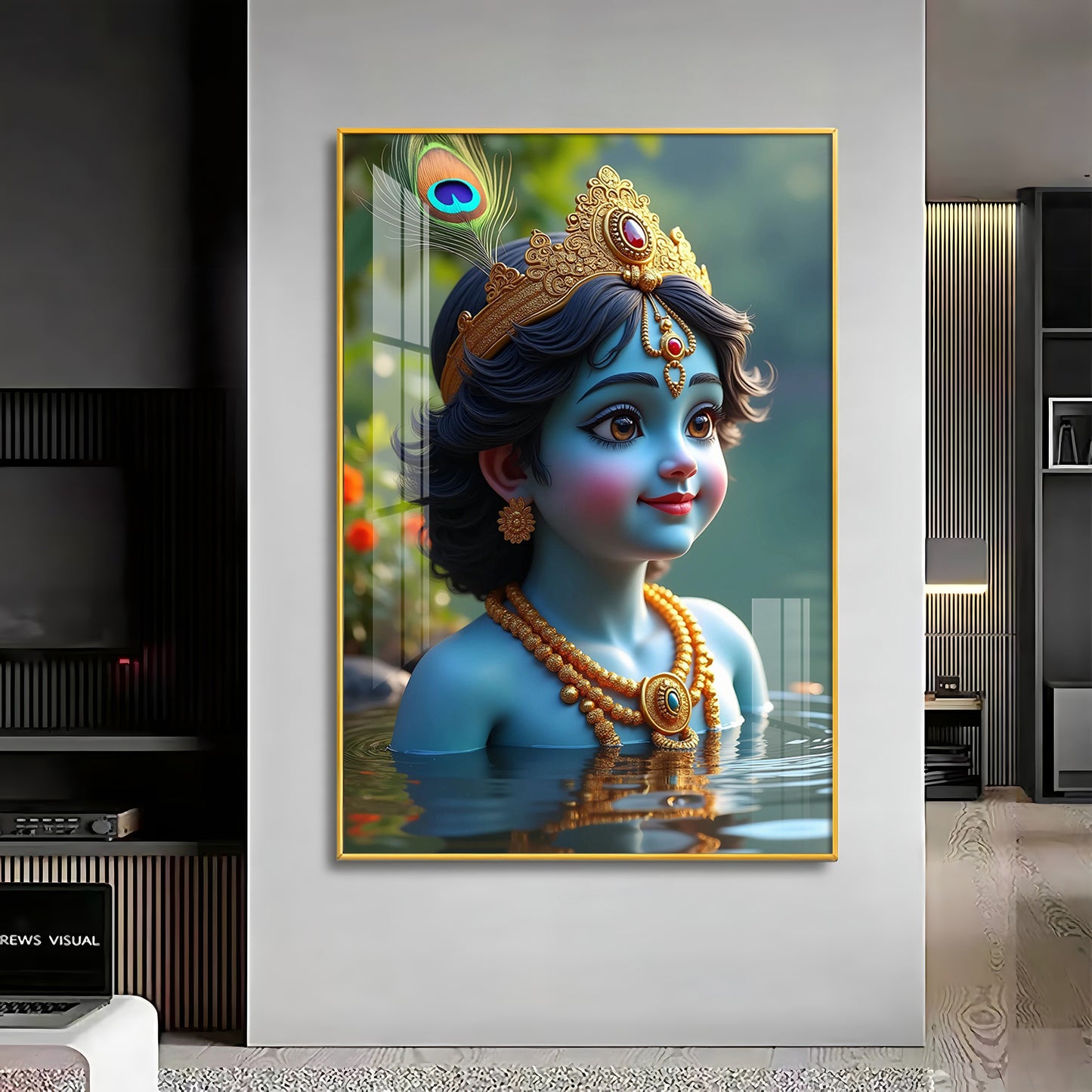 Little Krishna Reflection In Water Premium Acrylic Wall Art